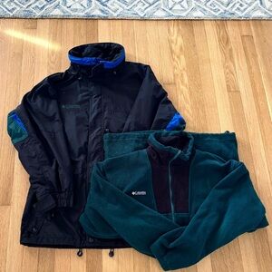 Vintage 90s Columbia 2in1 Jacket 1998 Black Blue Green Nylon Fleece Large Japan